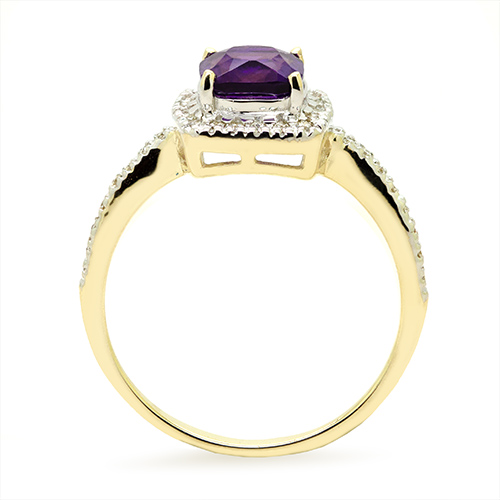 Zaveris 9 Carat Yellow Gold Cushion Cut Amethyst and Diamond Ring