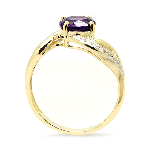 Zaveris Split Bypass 9 Carat Yellow Gold Round Amethyst and Diamond Ring