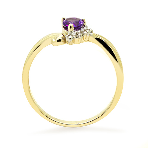 Zaveris 9 Carat Yellow Gold Tear Drop Amethyst and String Diamond Ring