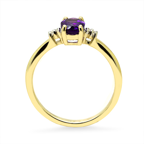Zaveris 9 Carat Yellow Gold Oval Cut Amethyst and Side Stone Diamond Ring