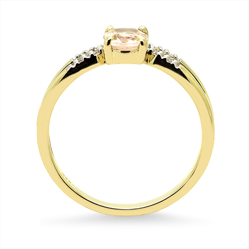 Zaveris 9 Carat Yellow Gold Oval Cut Morganite and Three Stone Diamond Ring