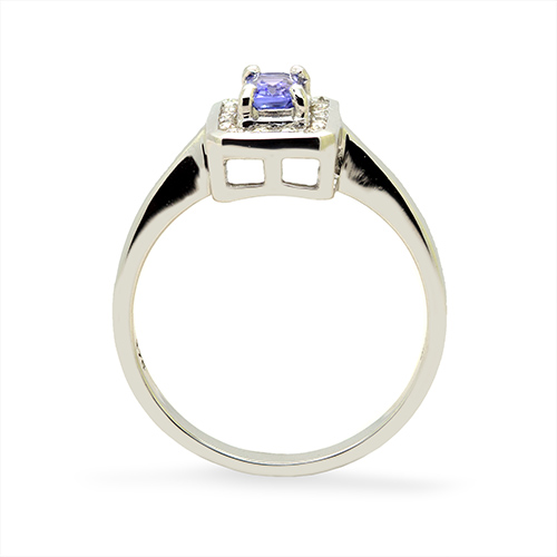 Zaveris 9 Carat White Gold Emerald Cut Tanzanite and Halo Diamond Ring