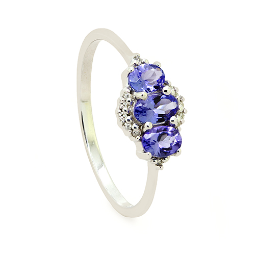 Zaveris 9 Carat White Gold Trio Oval-Cut Tanzanite and Diamond Ring