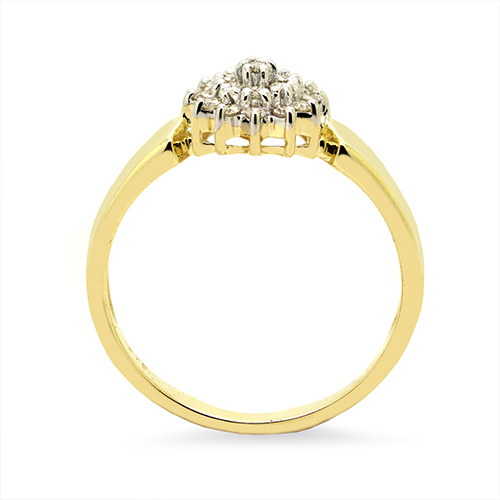 Zaveris Pinched 9 Carat Yellow Gold and Cluster Diamond Ring