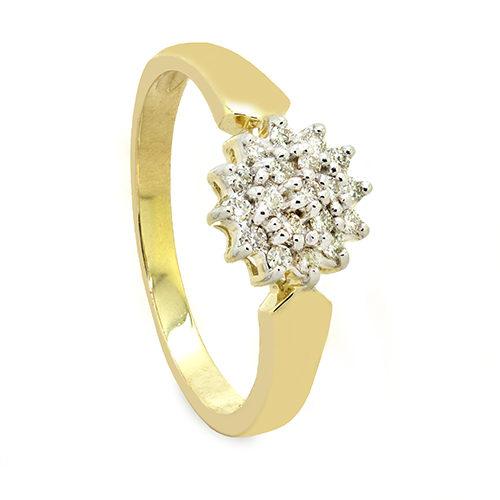 Zaveris Pinched 9 Carat Yellow Gold and Cluster Diamond Ring