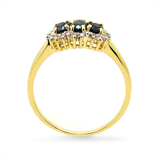 Zaveris 9 Carat Yellow Gold Trio Oval-Cut Sapphire and Halo Diamond Ring