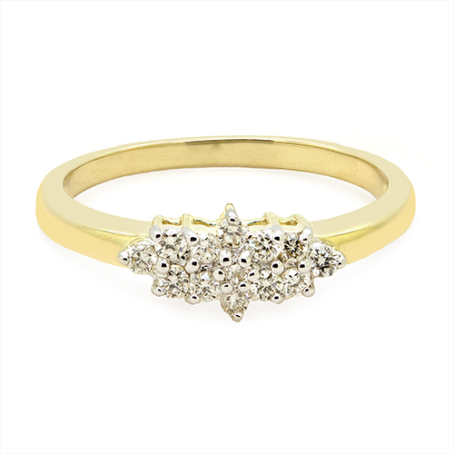 Zaveris 9 Carat Yellow Gold and Leaf Cluster Diamond Ring