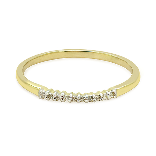 Zaveris Ridged 9 Carat Yellow Gold and Prong Set Diamond Wedding Band