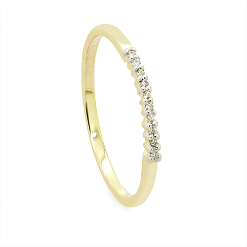 Zaveris Ridged 9 Carat Yellow Gold and Prong Set Diamond Wedding Band