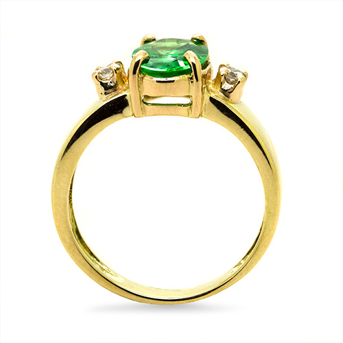 Zaveris Reverse Tapered 18 Carat Yellow Gold Oval Cut Tsavorite and Diamond Ring