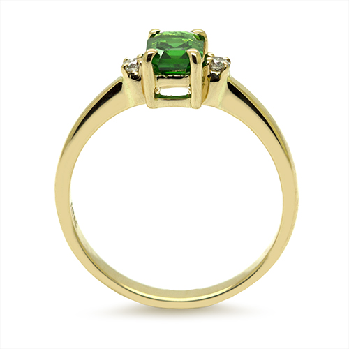Zaveris 18 Carat Yellow Gold Four-Prong Emerald Cut Tsavorite and Diamond Ring