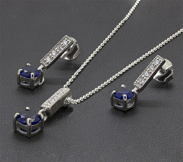Zaveris Sterling Silver Zirconia Cubic Cascade Pendant Set