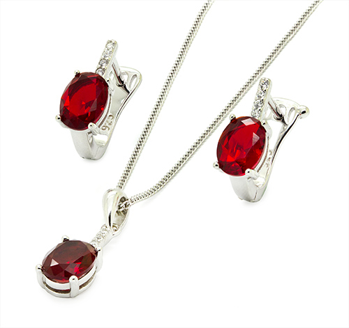 Zaveris Sterling Silver Ruby Coloured Zirconia Radiance Pendant Set