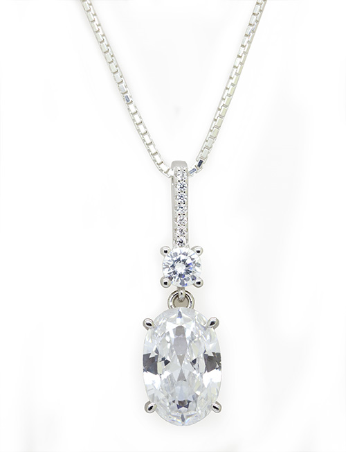 Zaveris Sterling Silver Oval and Round Elegance Pendant Set