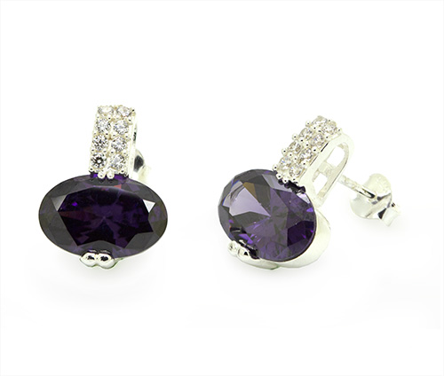 Zaveris Sterling Silver Purple Coloured Zircon Pendant Set
