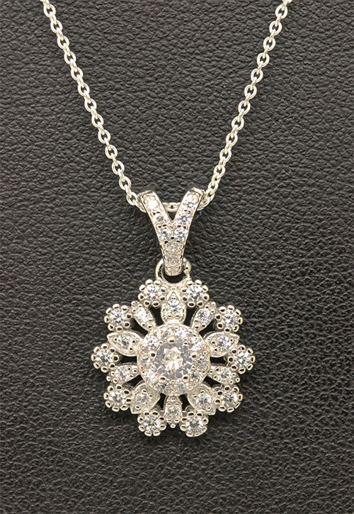 Zaveris Sterling Silver Radiant Floral Pendant Set