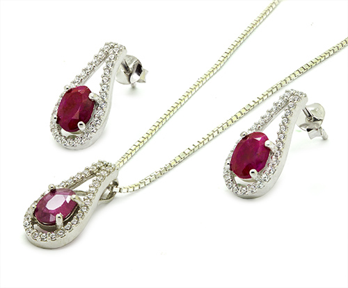 Zaveris Sterling Silver Ruby Coloured Cubic Zirconia Rhapsody Pendant Set