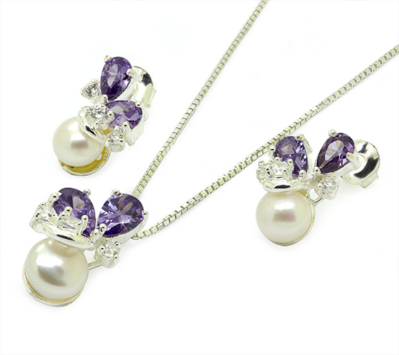 Zaveris Sterling Silver Teardrop Trio Pendant Set