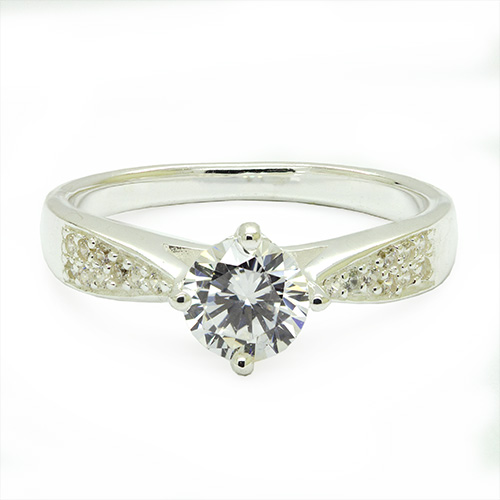 Zaveris Sterling Silver Solitaire Cubic Zirconia Ring
