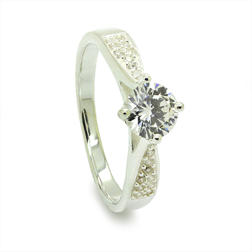 Zaveris Sterling Silver Solitaire Cubic Zirconia Ring