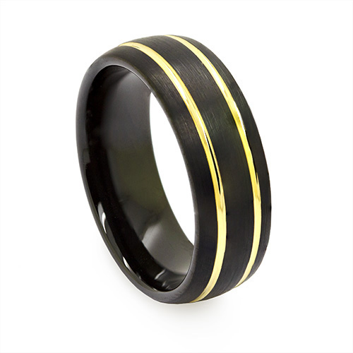 Zaveris Tungsten Carbide Gold Trim Wedding Ring