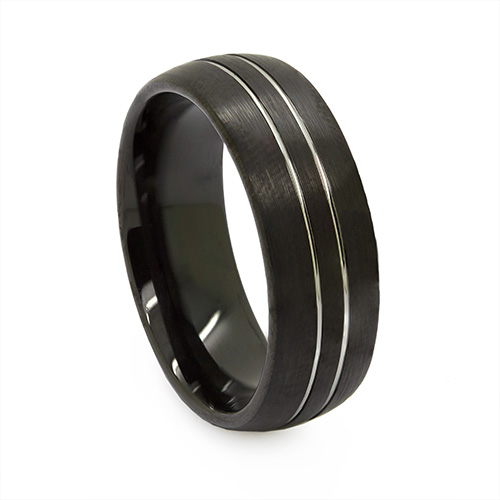 Zaveris Tungsten Carbide Black Groove Wedding Ring