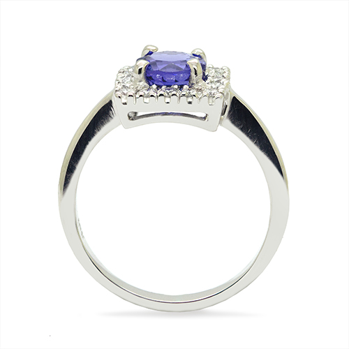 Zaveris 18 Carat White Gold Tanzanite and Diamond Halo Ring