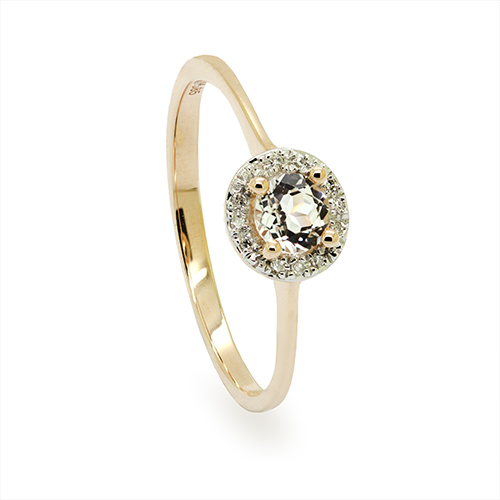 Zaveris 14 Carat Yellow Gold White Topaz And Diamond Ring