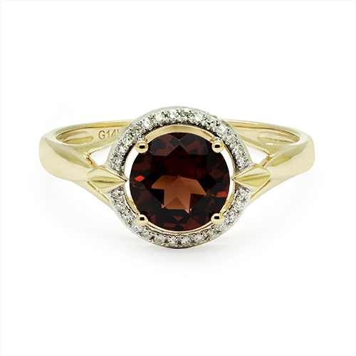Zaveris 14 Carat Yellow Gold Red Garnet And Diamond Halo Ring
