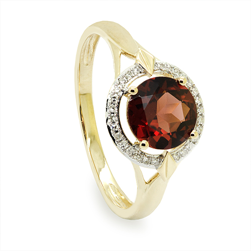Zaveris 14 Carat Yellow Gold Red Garnet And Diamond Halo Ring