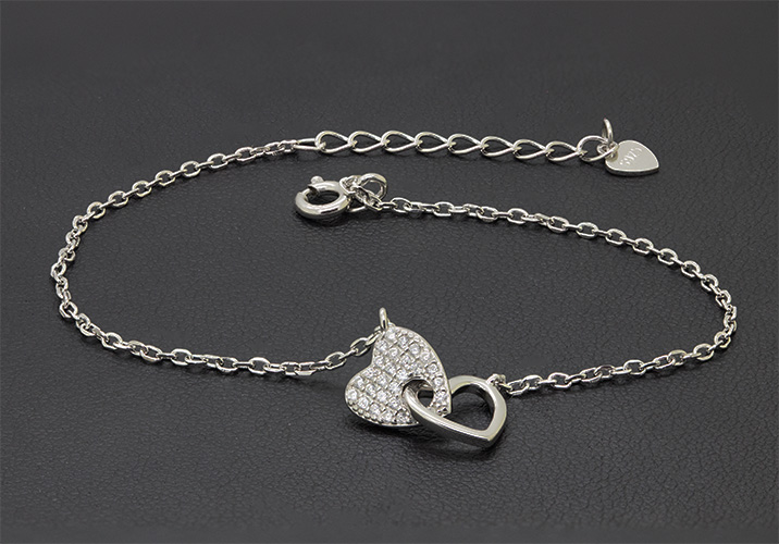 Zaveris Silver Interlocking Hearts Cubic Zirconia Bracelet