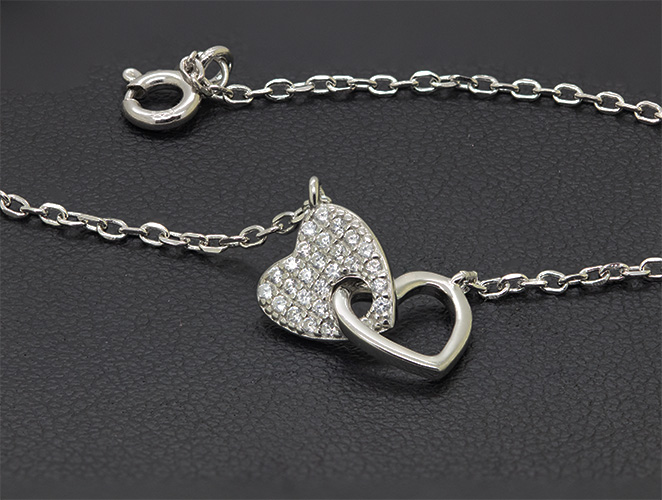 Zaveris Silver Interlocking Hearts Cubic Zirconia Bracelet