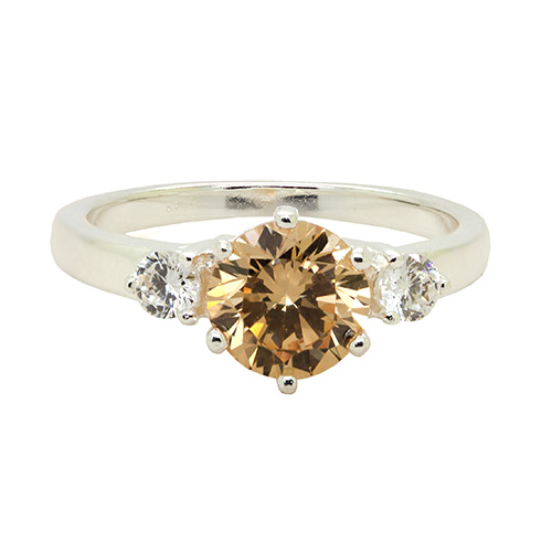 Zaveris Sterling Silver Champagne Cubic Zirconia Ring