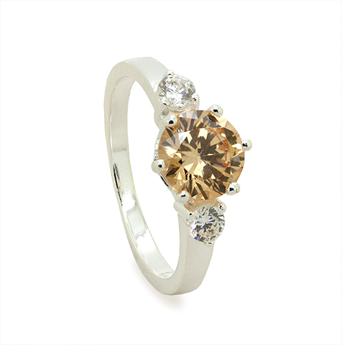 Zaveris Sterling Silver Champagne Cubic Zirconia Ring