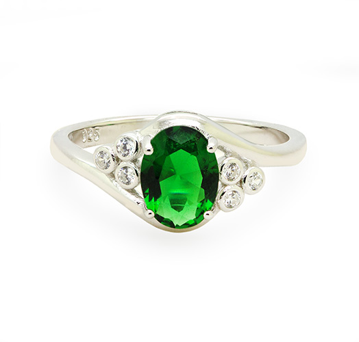 Zaveris Silver Green Cubic Zirconia Cluster Ring