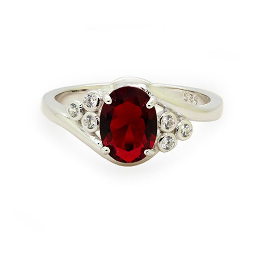 Zaveris Silver Ruby-Red Cubic Zirconia Ring