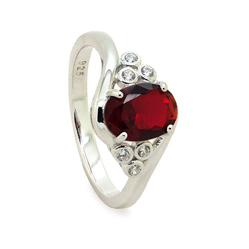 Zaveris Silver Ruby-Red Cubic Zirconia Ring