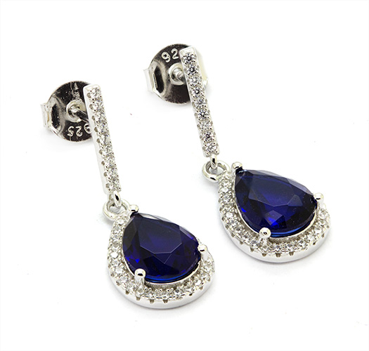 Zaveris Silver Blue Sapphire Simulant Cubic Zirconia Earrings