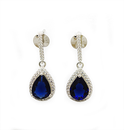 Zaveris Silver Blue Sapphire Simulant Cubic Zirconia Earrings