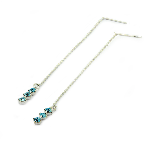 Zaveris Silver Blue Cubic Zirconia Threader Earrings