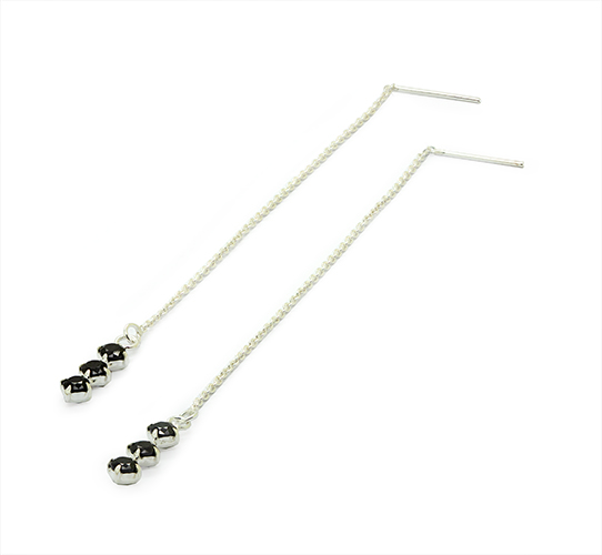 Zaveris Silver Black Cubic Zirconia Threader Earrings