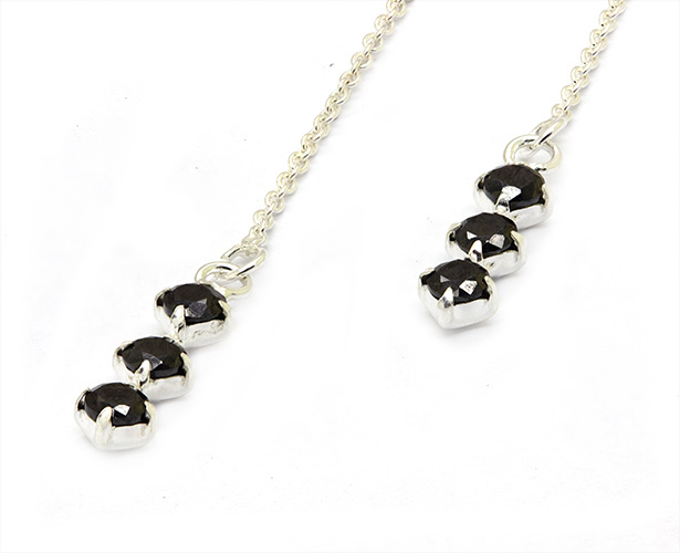 Zaveris Silver Black Cubic Zirconia Threader Earrings