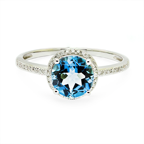 Zaveris 14 Carat White Gold Blue Topaz and Diamond Halo Ring