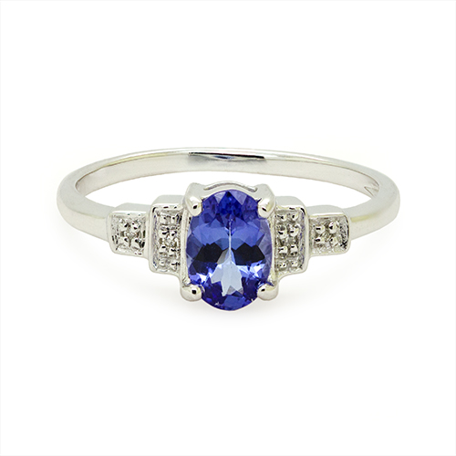 Zaveris 9 Carat White Gold Oval-Cut Tanzanite And Diamond Ring