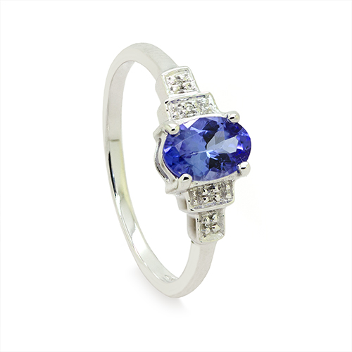 Zaveris 9 Carat White Gold Oval-Cut Tanzanite And Diamond Ring