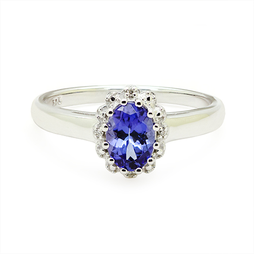 Zaveris 9 Carat White Gold Tanzanite And Diamond Halo Ring