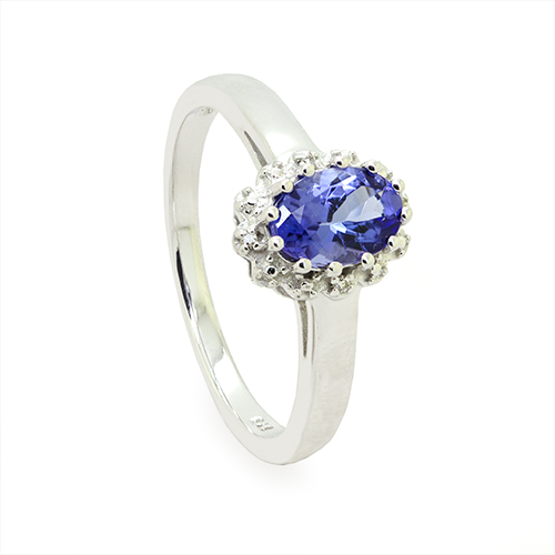 Zaveris 9 Carat White Gold Tanzanite And Diamond Halo Ring