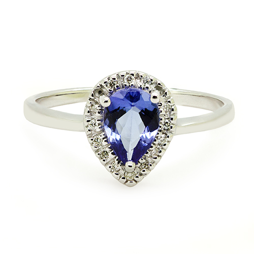 Zaveris Elegant 9 Carat White Gold Tanzanite Pear Halo Ring