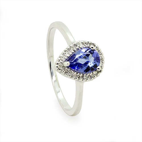 Zaveris Elegant 9 Carat White Gold Tanzanite Pear Halo Ring