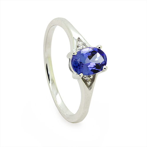 Zaveris Classic 9 Carat White Gold Tanzanite And Diamond Ring